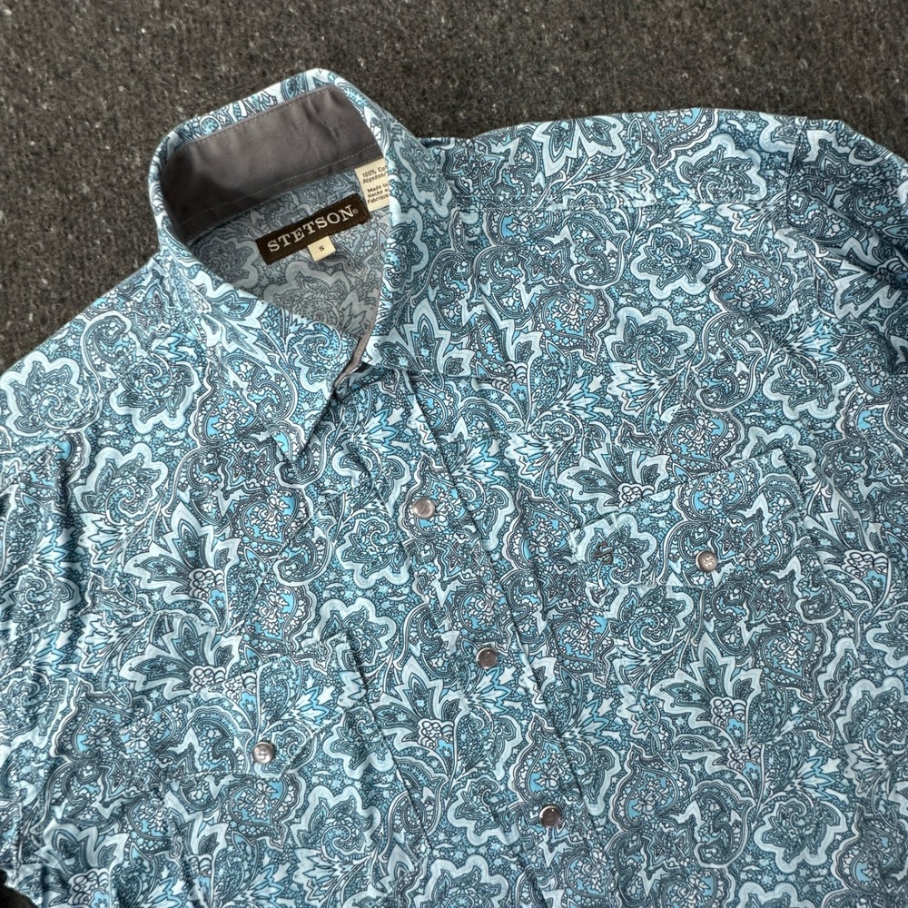 Stetson Western Shirt Mens S Blue Paisley Pearl Snap Long Sleeve Cowboy Rodeo
